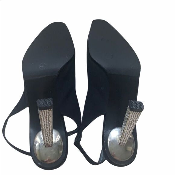 STUART WEITZMAN Black Satin Crystal Heel Slingback Size 8.5 - Picture 6 of 7